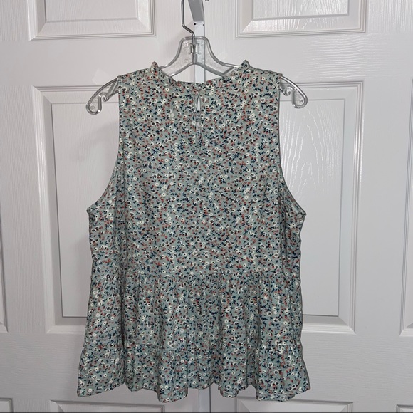 Universal Thread Green Floral Flounce Ruffle Tunic Top XL Sleeveless High Neck - Picture 7 of 12